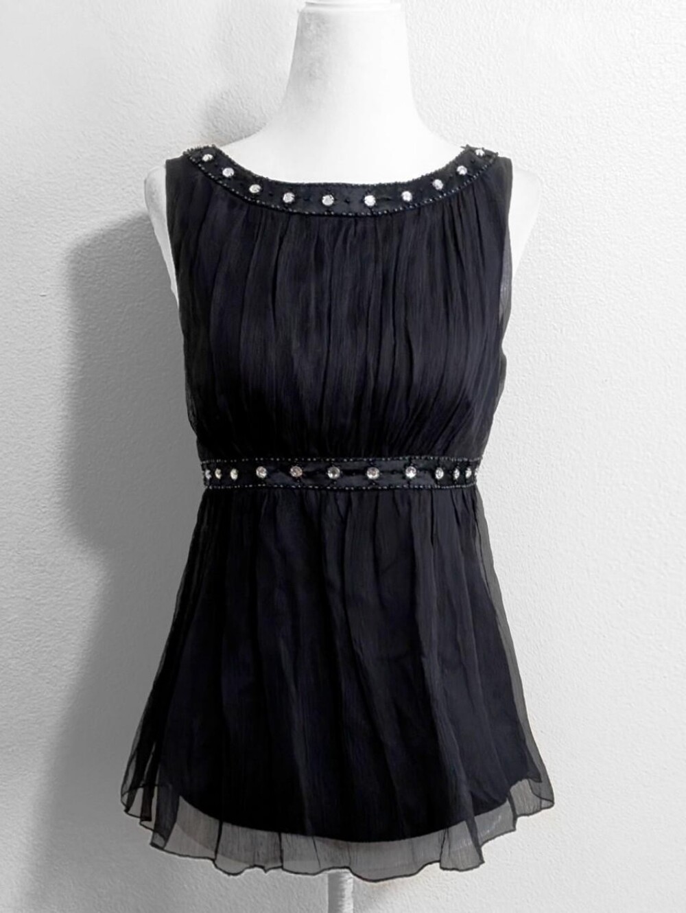 Vintage Spenser Jeremy Black Gothic Silk Diamond Babydoll Top | Size S